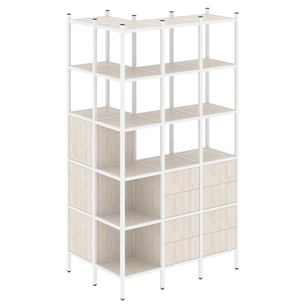 Loft Угловой внешний стеллаж наборный VR.L-54 Денвер светлый/Белый металл 862*1278*2280 - Вид 1
