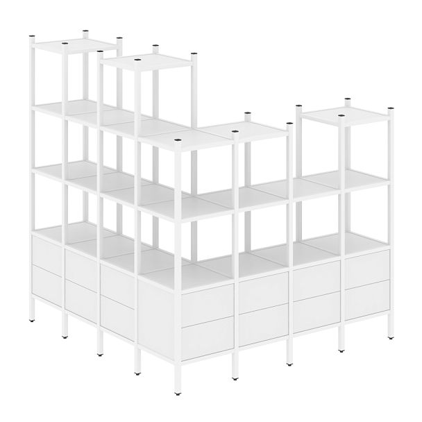 Loft Угловой внешний стеллаж наборный VR.L-55 Белый бриллиант/Белый металл 1694*1694*1869 - Вид 1