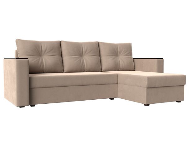 Угловой диван Атланта Лайт Б/С правый (полностью велюр бежевый) - Вид 1