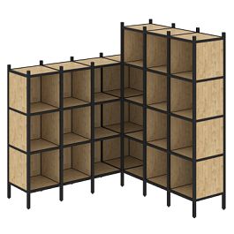 Loft Угловой внутренний стеллаж наборный VR.L-50 Тиквуд светлый/Чёрный металл 1694*1694*1869 - Фото предпросмотра