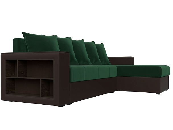 Диван угловой Дубай Лайт угол правый (основа велюр зеленый, компаньон экокожа коричневая) - Вид 3