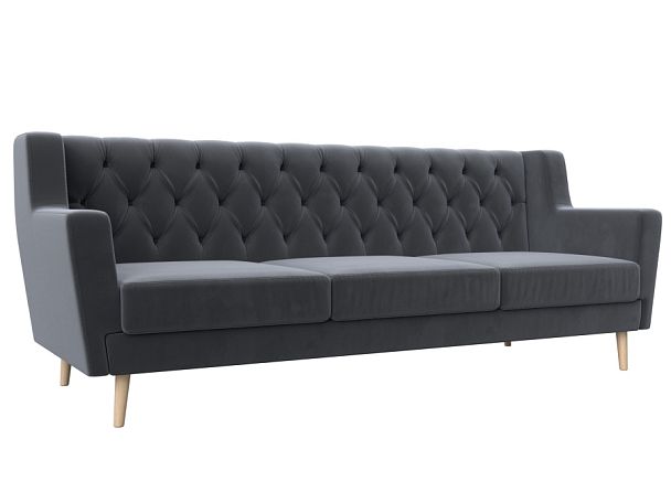 Прямой диван Брайтон 3 Люкс (полностью велюр серый) - Вид 1