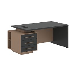 Стол руководителя с тумбой VCT 1890(L) Яшма черный/Бронза браш/Кобра 1800х900х750 VELION - Фото предпросмотра