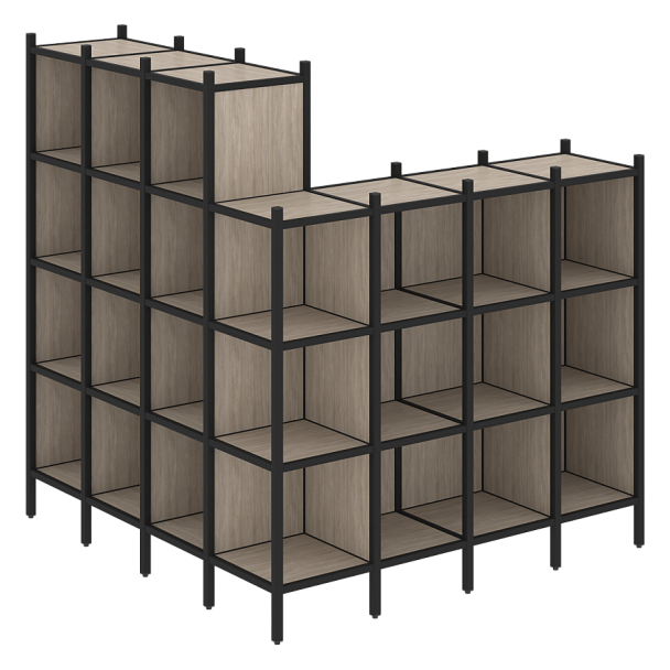 Loft Угловой внешний стеллаж наборный VR.L-60 Дуб аттик/Чёрный металл 1694*1694*1869 - Вид 1