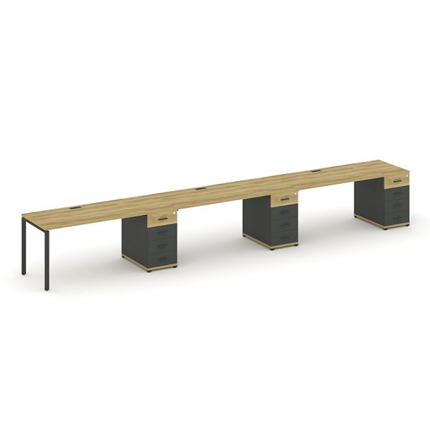 Concept Рабочая станция 3 места с 3 опорными тумбами CN.ORS-444 W Дуб Винченцо/Антрацит/Металл Антрацит 6000*720*750 - Вид 1