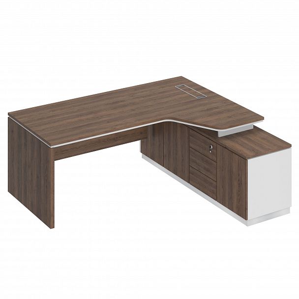 Стол руководителя эргономичный (опора ДСП) на опорной тумбе правый "City" СИ 118 дуб гладстоун/белый премиум/дуб гладстоун - Вид 1