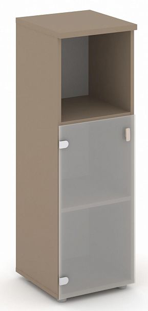 Шкаф средний узкий (1 низкий фасад стекло сатин матовый) "ESTETICA" ES.SU-2.2 Латте/Сатин матовый - Вид 1