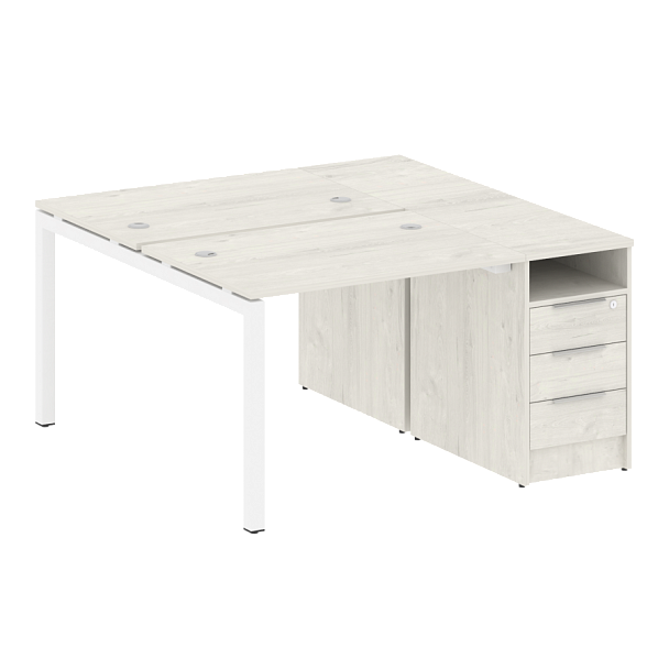 Metal System Quattro Р. ст. с тумбой на П-образном м/к 50БП.РС-СТП-2.1 Дуб наварра/Белый металл 1412*1475*750 - Вид 1