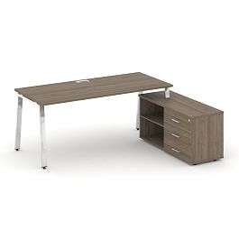 Style Project Direct Lux Стол письменный с греденцией правой M-SN-6A.SRG-025.M(R) Вяз Благородный/Нержавеющая Сталь/Хром 1780*800*750 - Фото предпросмотра