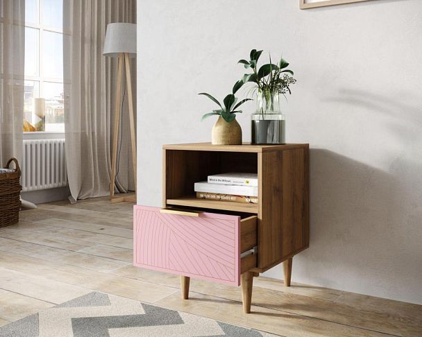 Тумбочка с нижним ящиком Line LN09/GR1/pink - Вид 2