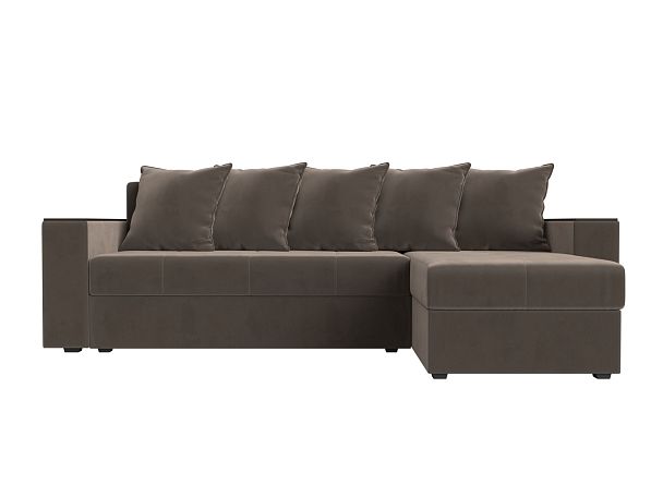 Диван угловой Дубай Лайт угол правый (полностью велюр коричневый) - Вид 2
