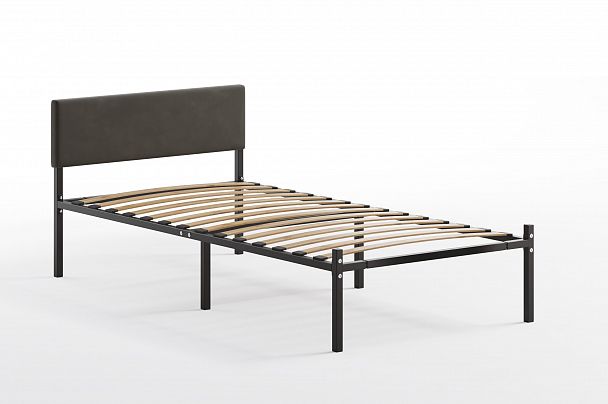 Кровать  металлическая Лофт КОМПАКТ с мягкой спинкой 1200*2000, цвет кровати черный, мягкая спинка темная - Вид 3
