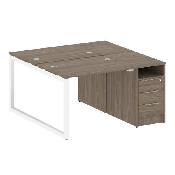 Metal System Quattro Р. ст. с тумбой на О-образном м/к 50БО.РС-СТП-2.1 Вяз/Белый металл 1412*1475*750 - Вид 1