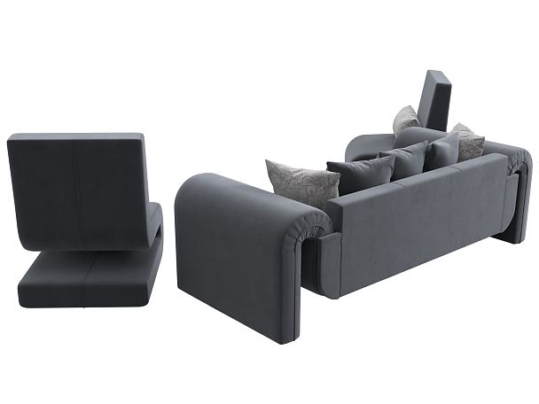 Волна набор 1 - диван, 2 кресла (полностью велюр серый) - Вид 5