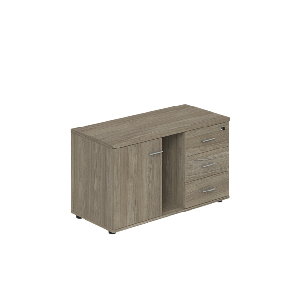 Тумба опорная (мобильная) с 3-мя ящиками + замок, распашным фасадом и нишей Wing, правая 1004х462х581 / дуб темный - Вид 1