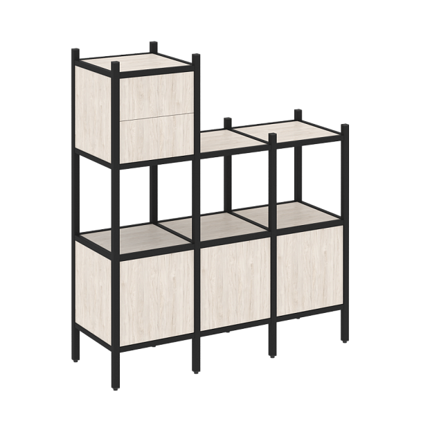 Loft Прямой стеллаж наборный VR.L-13 Денвер светлый/Чёрный металл 1278*446*1458 - Вид 1