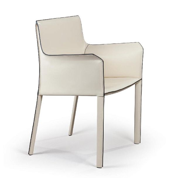 Стул с подлокотниками Barrie, кожа бежевый - Вид 3