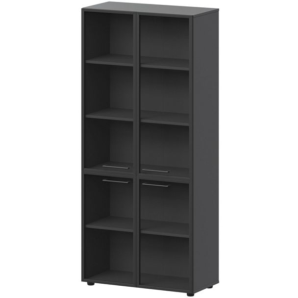 Шкаф высокий закрытый с стеклом в алюминиевой раме СМШ58.28RS.38RSМ(Ч) Графит 792x382x1990 Кортез - Вид 1