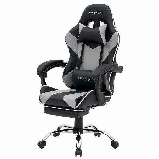 Кресло компьютерное CROMEX "Wave GM-145", вибромассаж, подножка, подушки, экокожа, черное/серое, 532956 - Вид 6