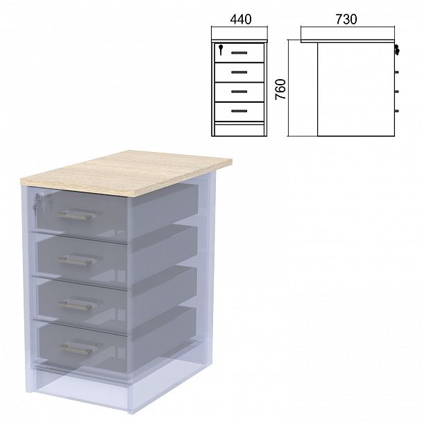 Крышка для тумбы приставной (АТ-07) "Арго", 440х730х22 мм, ясень шимо - Вид 2