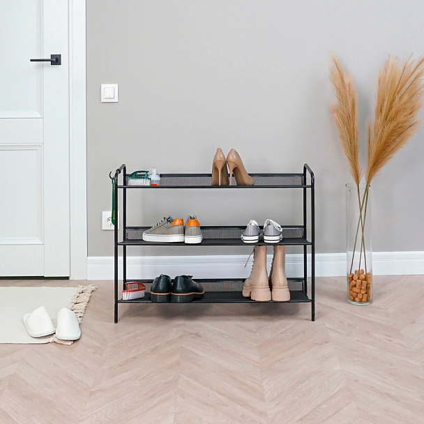 Полка для обуви "Женева-33", 865х270х600 мм, 3 полки, металл, чёрная, ПДО Ж33 Ч - Вид 4