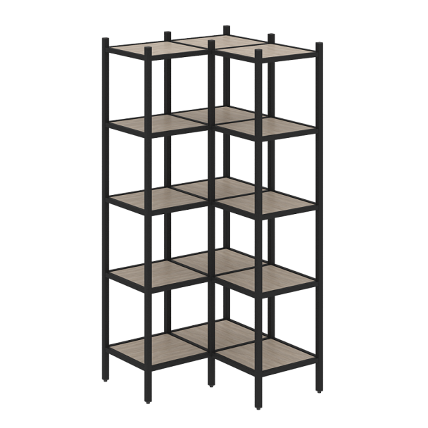 Loft Угловой внутренний стеллаж наборный VR.L-32 Дуб аттик/Чёрный металл 862*862*1869 - Вид 1