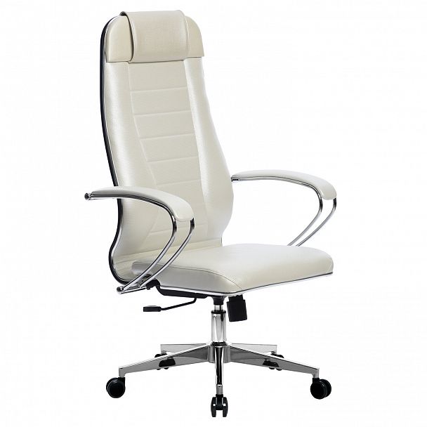 Кресло офисное МЕТТА "К-31" хром, рецик. кожа, сиденье и спинка мягкие, белое - Вид 13