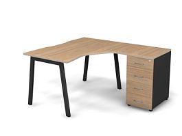 MATRIX 121S190-A Стол с тумбой R, пров. вырез. (А-опоры) 1380х1580х775 Швейц-й вяз/Темно-серый - Фото предпросмотра