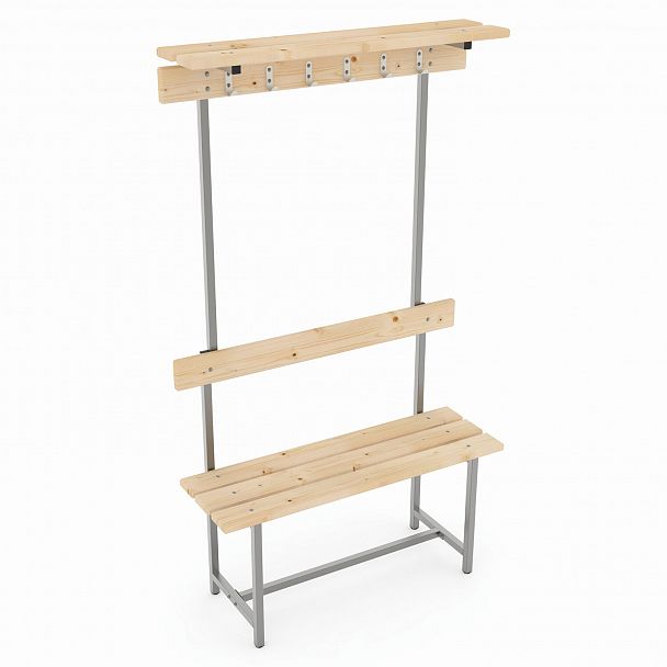 Скамья с вешалкой, спинкой и полкой "СВТ 7", 1760х1000х395 мм, 6 крючков, дерево, металл - Вид 2