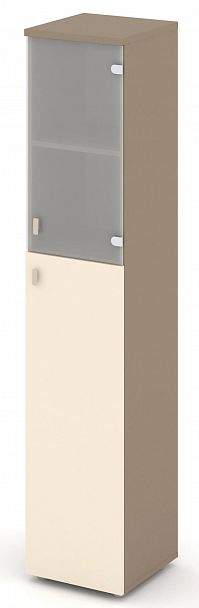 Шкаф высокий узкий (1 средний фасад ЛДСП + 1 низкий фасад стекло сатин матовый) "ESTETICA" ES.SU-1.7 Сатин/Сатин матовый - Вид 2