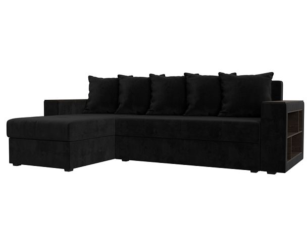 Диван угловой Дубай Лайт угол левый (полностью велюр черный) - Вид 1