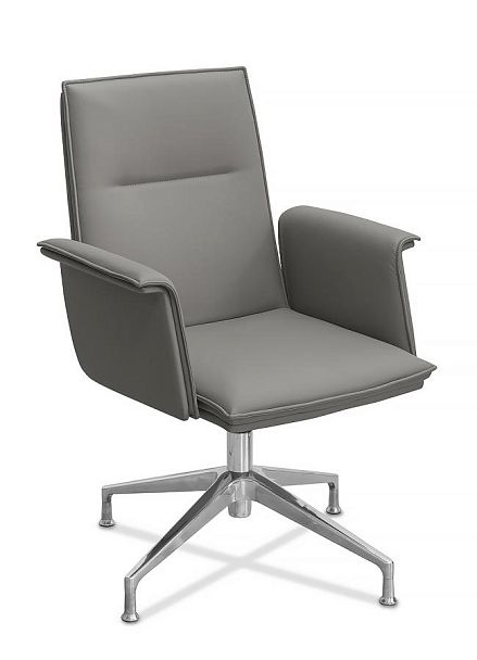 Кресло Лео Л HX4 без колес натуральная кожа с компаньоном / серая - Вид 1