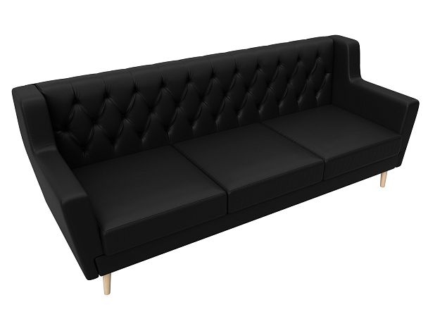 Прямой диван Брайтон 3 Люкс (полностью экокожа черная) - Вид 5