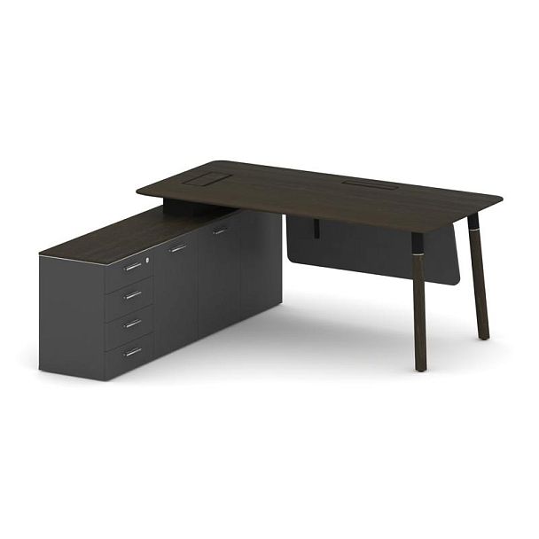 Fresco Стол руководителя FR.SR-18 (L) Дуб Темный/Базальт UM/Металл Черный/Нерж. Сталь 1800*1798*750 - Вид 1