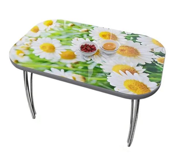 стол СТЕКЛО с фото овальный 1200*800 В Ромашки - Вид 1