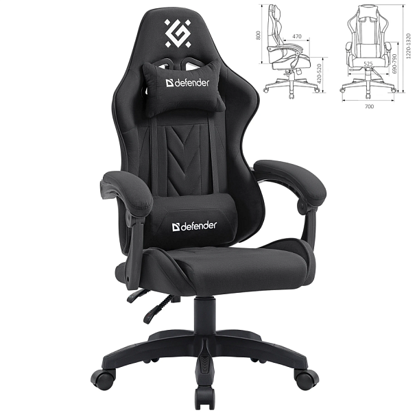 Кресло компьютерное DEFENDER "Breeze", 2 подушки, ткань, черное, 64299 - Вид 3