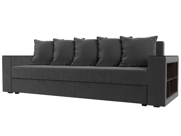 Диван прямой Дубай Лайт полки справа (полностью велюр серый) - Вид 1