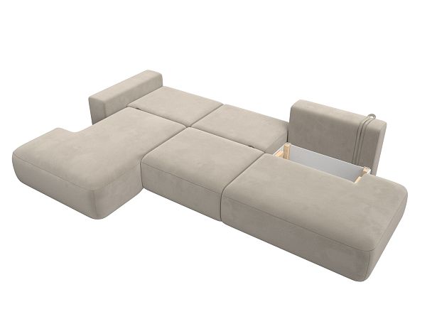Диван угловой Лига-036 Модерн Лонг левый угол Микровельвет бежевый - Вид 9