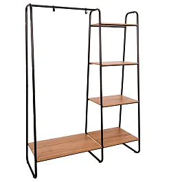 Вешалка-стеллаж "Скандинавия-1", 1470х1100х385 мм, 5 полок, металл/ЛДСП, черная/дуб, ГСС1 Ч - Фото предпросмотра
