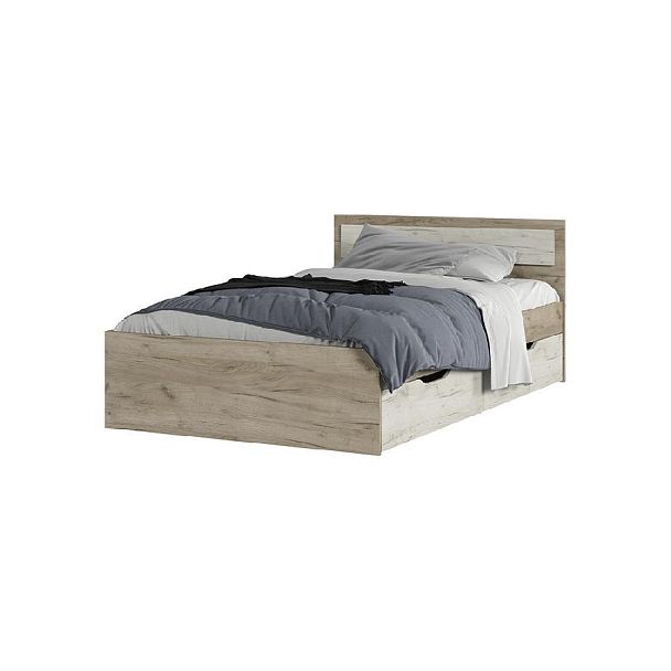 ГАРМОНИЯ КР 606 кровать с ящиками (1,252х0,78х2,032) дуб крафт белый/дуб крафт серый - Вид 1