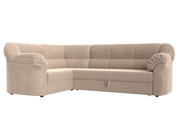 Диван угловой Карнелла левый (полностью велюр бежевый) - Вид 1