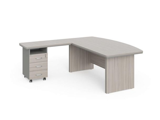 БЕРЛИН / BERLIN Стол руководителя угловой L с тумбой 3 ящика 1800х2000х760 Дрифтвуд/Серый - Вид 1