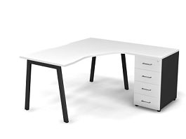 MATRIX 121S191-A Стол эгоном. с тумбой R, пров-ик вырезной (А-опоры) 1580х1580х775 Белый/Темно-серый - Фото предпросмотра