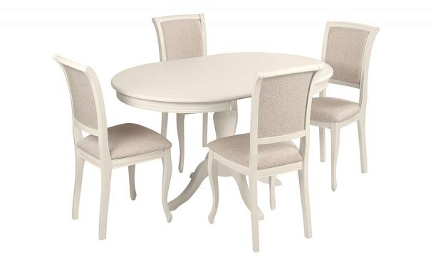 Обеденная группа стол Элат D90(130)х90х76 Слоновая кость и 4 стула Арктос Слоновая кость/Кремовая рогожка - Вид 1