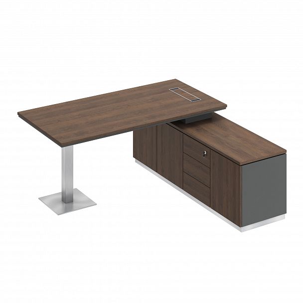 Стол руководителя на опорной тумбе (левый/правый) "City" СИ 101 дуб гладстоун/антрацит премиум/дуб гладстоун - Вид 1