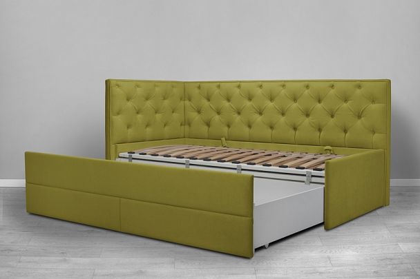 Кровать «Порше», каретная стяжка с доп. спальным местом, желтая - Вид 3