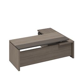 Стол руководителя с брифинг-приставкой боковой левый U.RUS РС 127 ДЧ/ЛС дуб виченца/лава серая - Фото предпросмотра