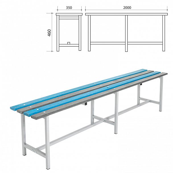 Скамья пластиковая влагостойкая на металлокаркасе "СТ 4П", 2000х350х460 мм, каркас металлический серый, сиденье пластик - Вид 3