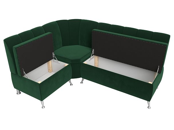 Кухонный угловой диван Кантри левый (полностью велюр зеленый) - Вид 6