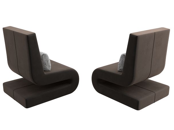 Кресло Волна (полностью велюр коричневый, подушки велюр серый с узором) - Вид 5